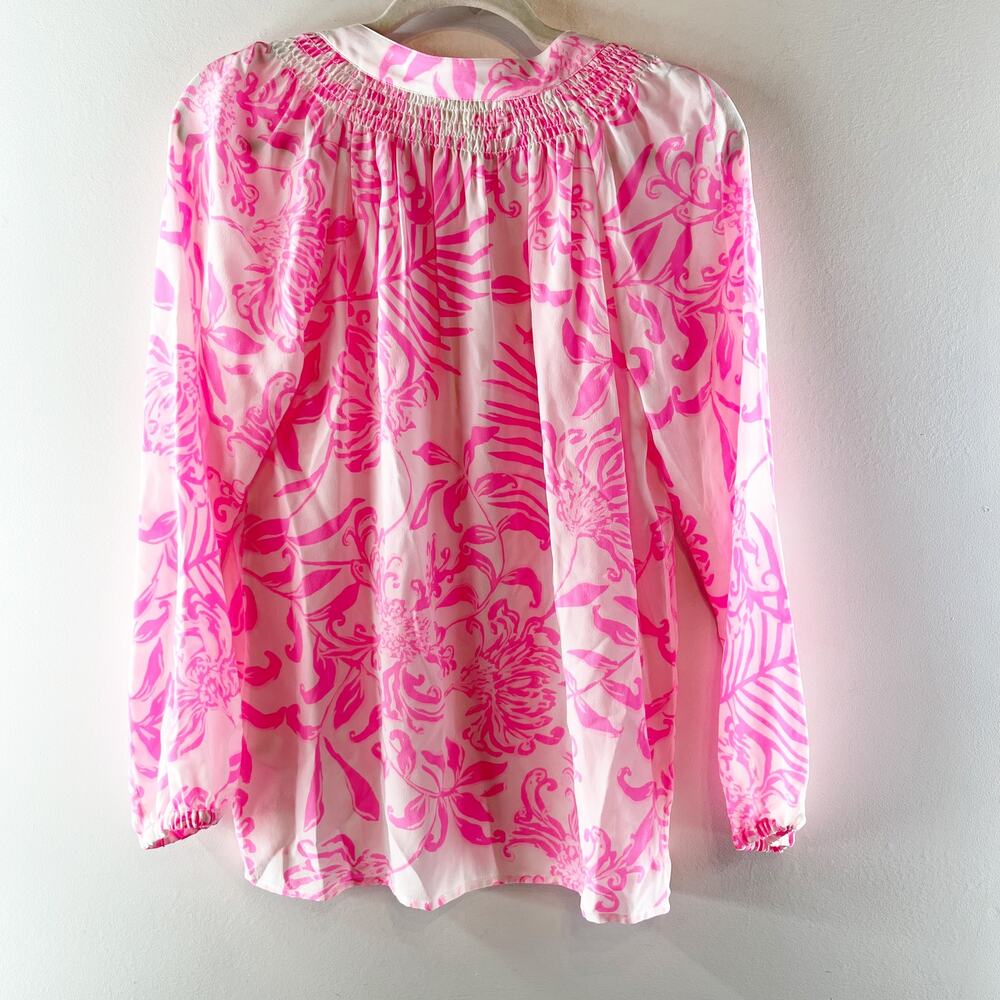 Lilly Pulitzer Elsa Silk Long Sleeve Tropical Print Blouse Top Pink White Small - Picture 4 of 5